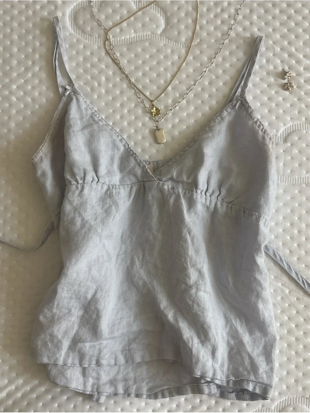 Brandy Melville Light Gray Linen Tie-Waist Tank Top - Picture 2 of 3